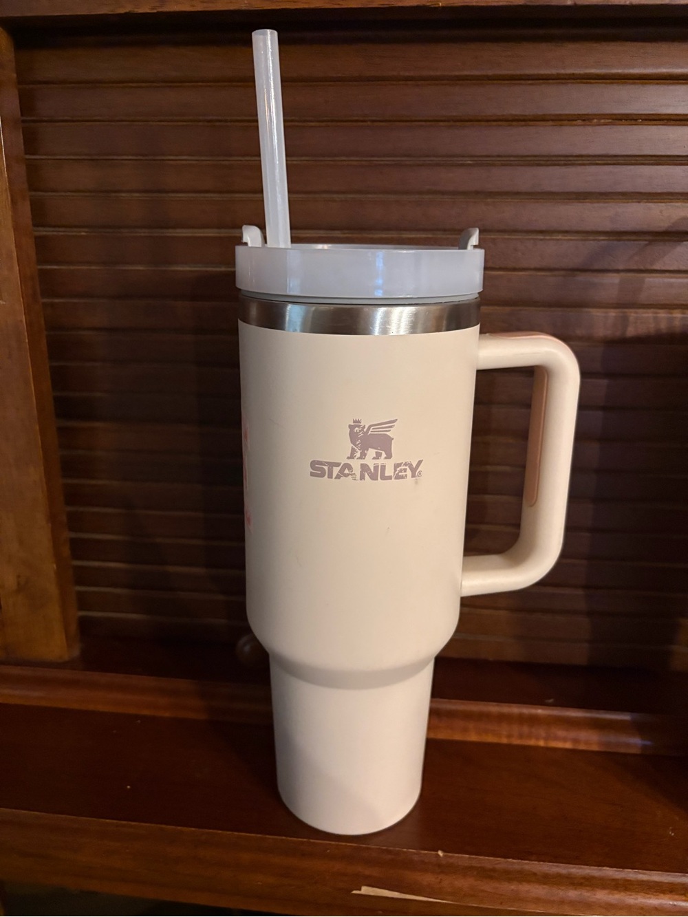Stanley Cream White Travel Tumbler with Handle and Straw